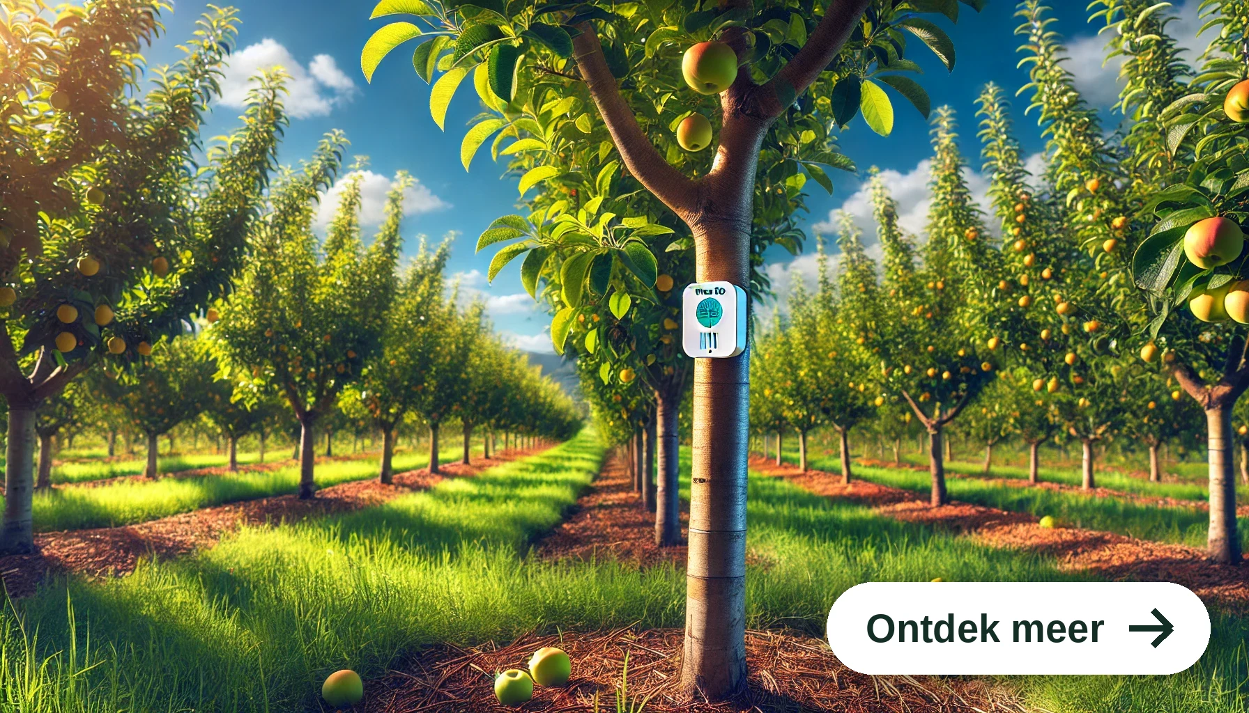 Boomgaard met stamdikte sensor voor watermanagement bij fruitteelt