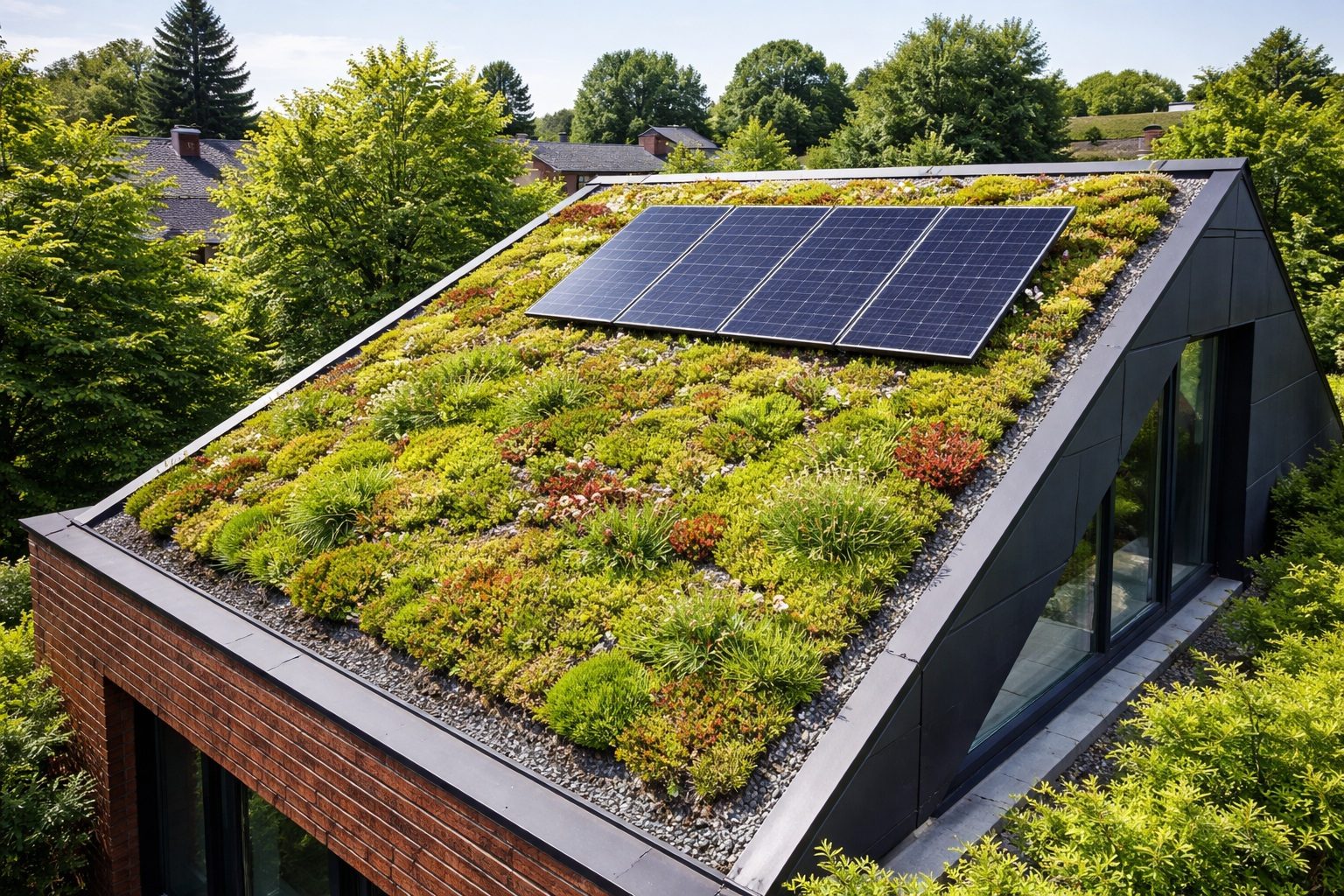 Hellend groendak met sedumbeplanting, met irrigatie opgevolgd door PlantData Live