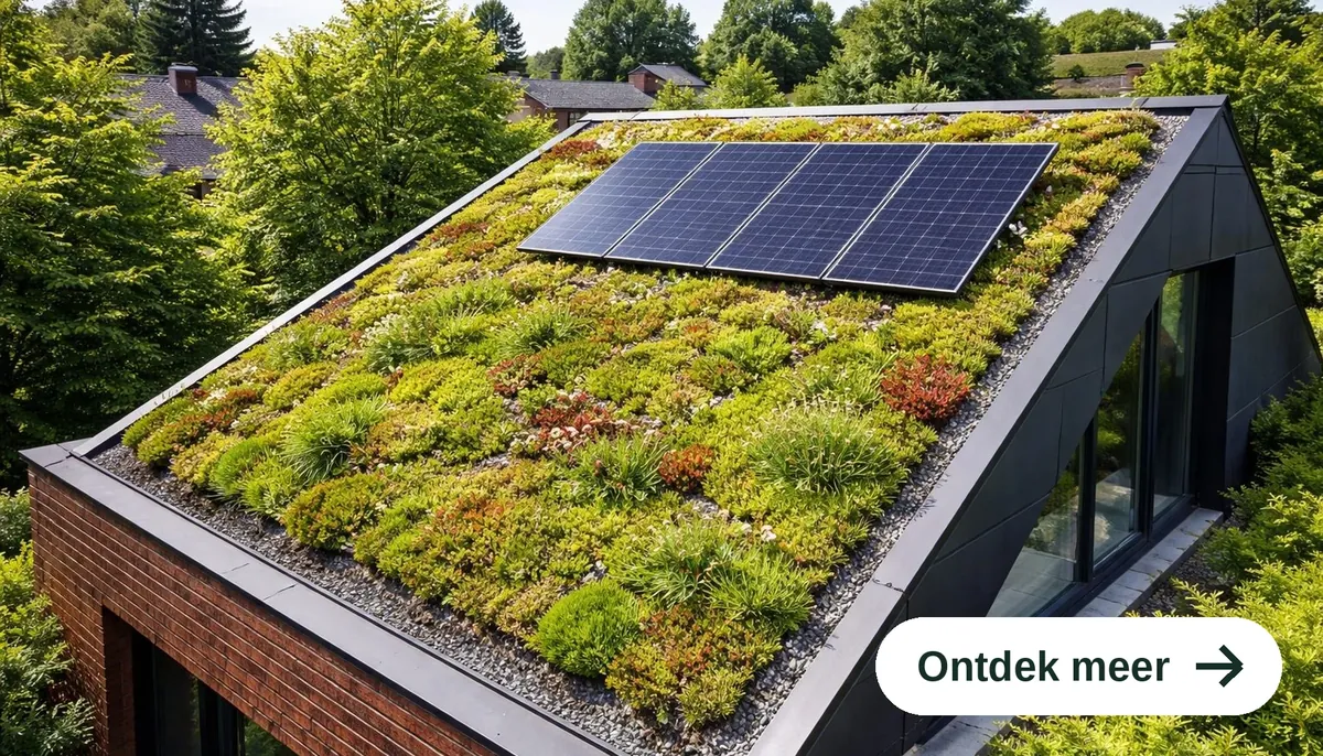 Hellend groendak met zonnepanelen en automatische irrigatie gestuurd op substraatvocht